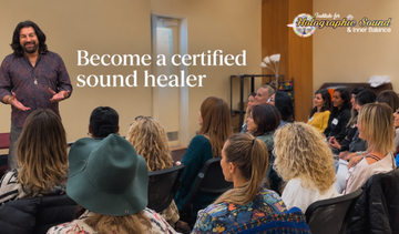 Crystal singing bowls arranged for a sound healing meditation session