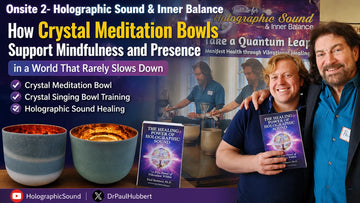 Crystal meditation bowl used during a mindfulness session to encourage focused listening and present-moment awareness.