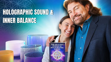 Person holding a crystal singing bowl during chakra meditation with soft healing sound vibrations in a peaceful meditation space.